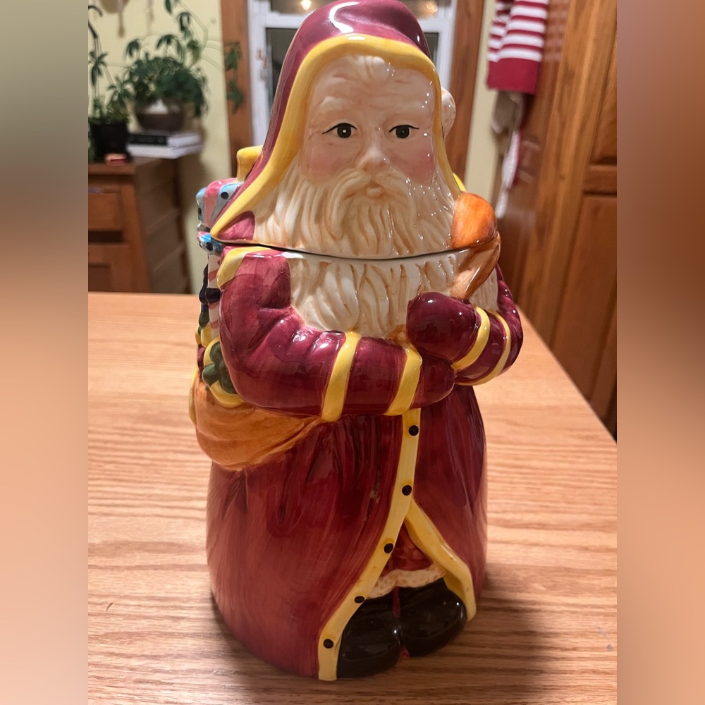 Vintage 1996 Large Block Santa Father Christmas Cookie Jar ~ Hand Painted